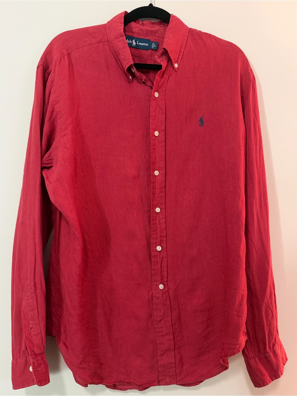 Polo Ralph Lauren Men's Red Long-Sleeve 100% Linen Button-Down Shirt Size L